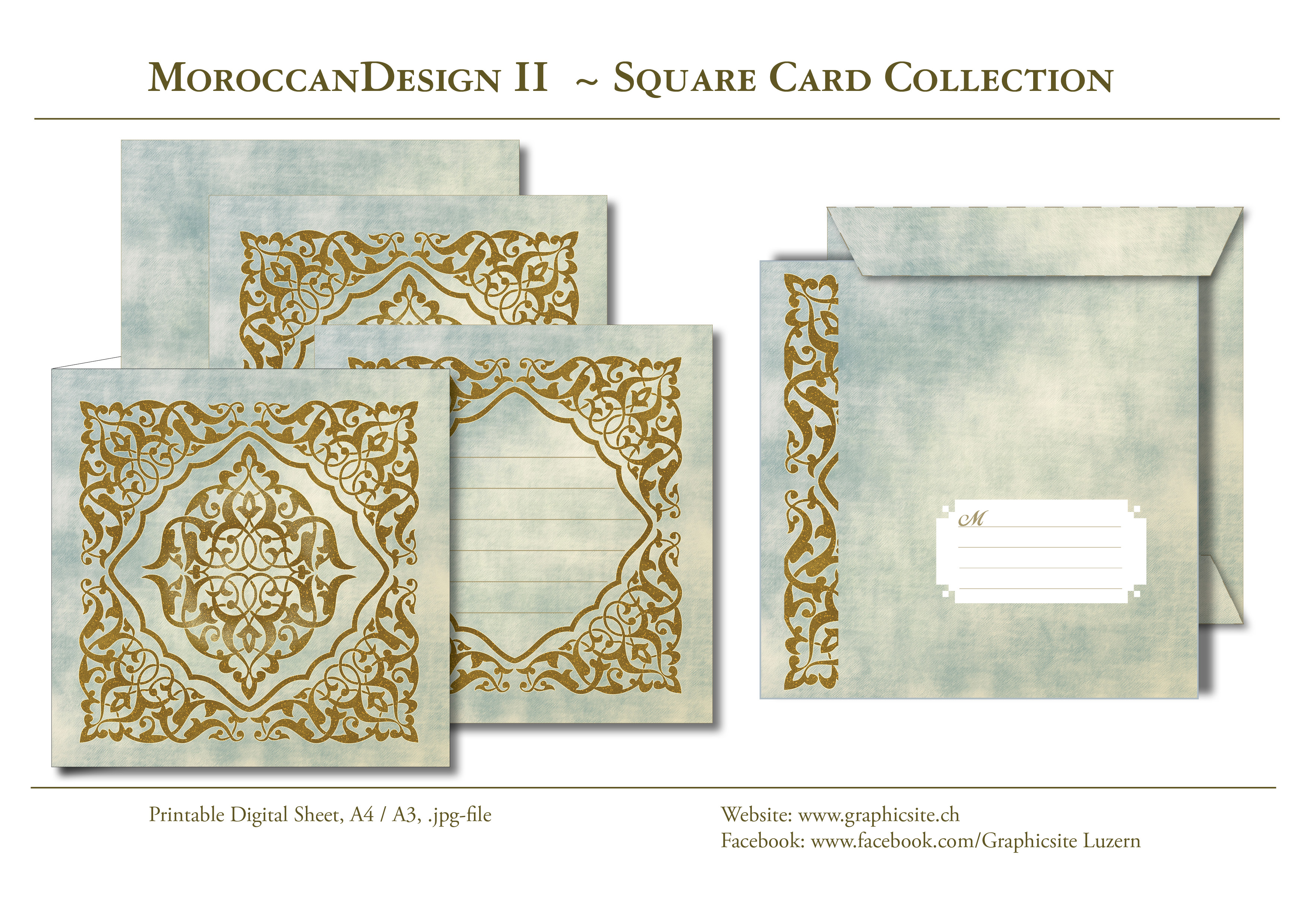 Printable Digital Sheets -  Square Card Collection - MoroccanDesign II - Oriental, Pattern, Yoga, Meditation,
